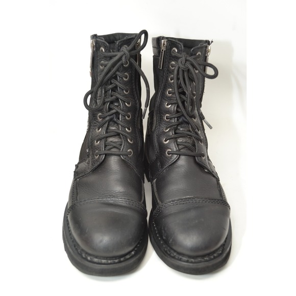Harley Davidson Biker Boots Mens 9.5 Black 95138 Leather Cap Toe Zip Up/ Lace Up - Picture 2 of 12